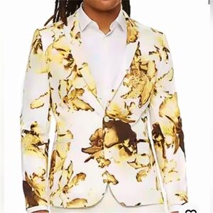 jf j.ferrar Gold and White Floral Blazer